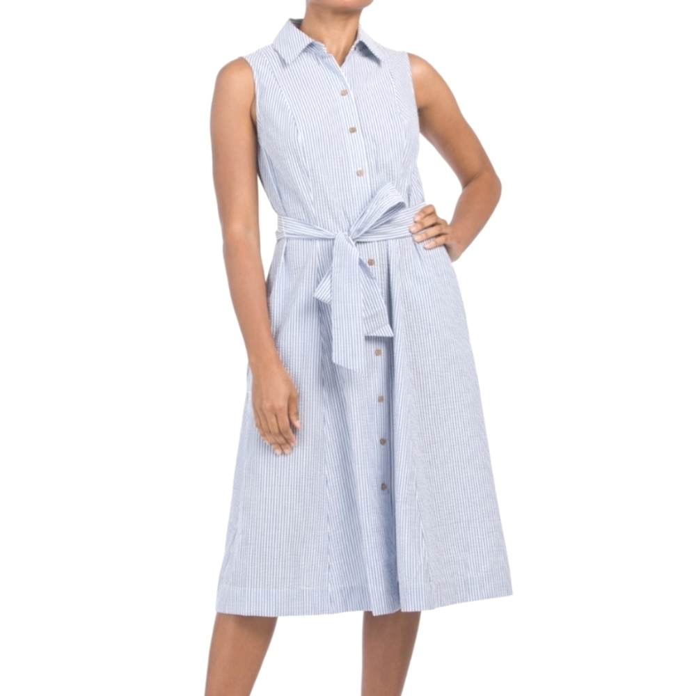 Anne Klein Seersucker Diane Midi Shirt Dress